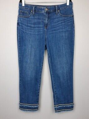 Chico's Embellished Raw Hem So Slimming Girlfriend Slim Leg Crop Jeans size 10